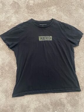 Aeropostale Black T-Shirt with Olive AERO Box Logo